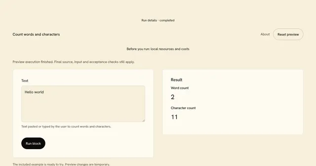 Count words and characters preview