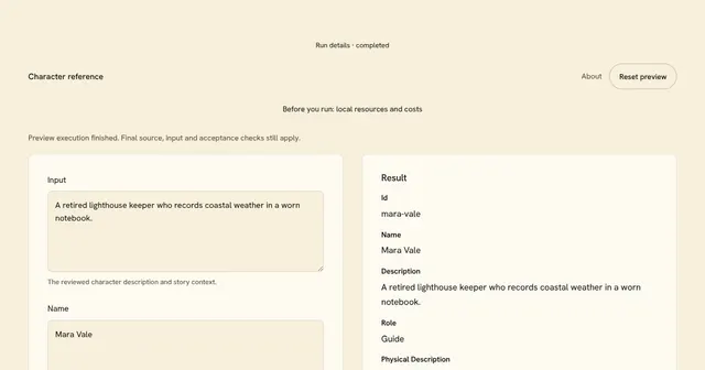 Character reference preview