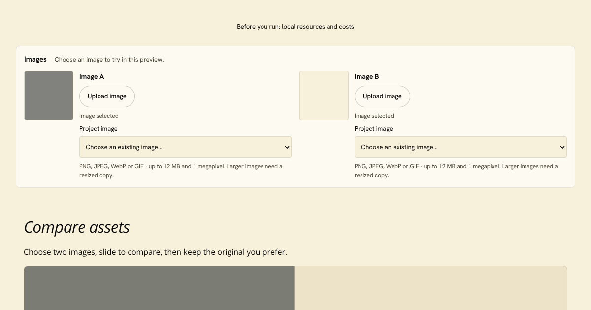 Compare assets Block preview