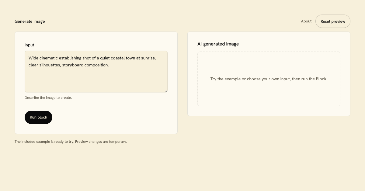 Generate image Block preview
