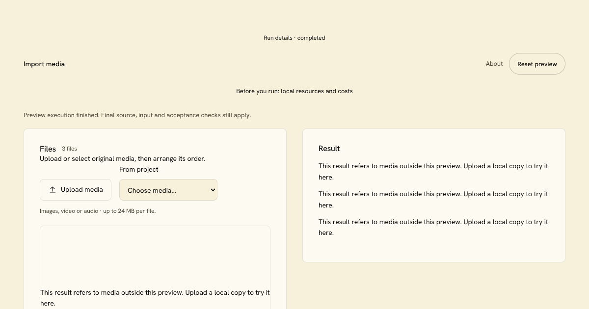 Import media Block preview