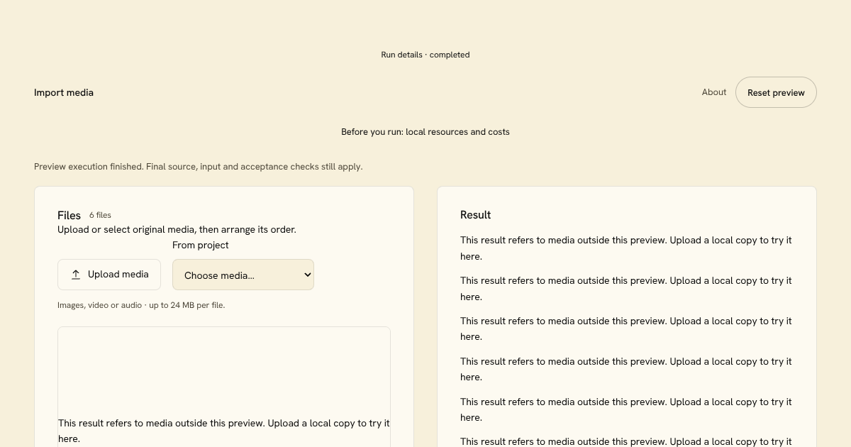 Import media Block preview