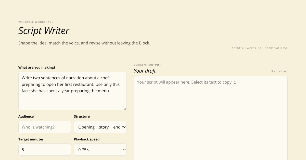 Script Writer Block preview