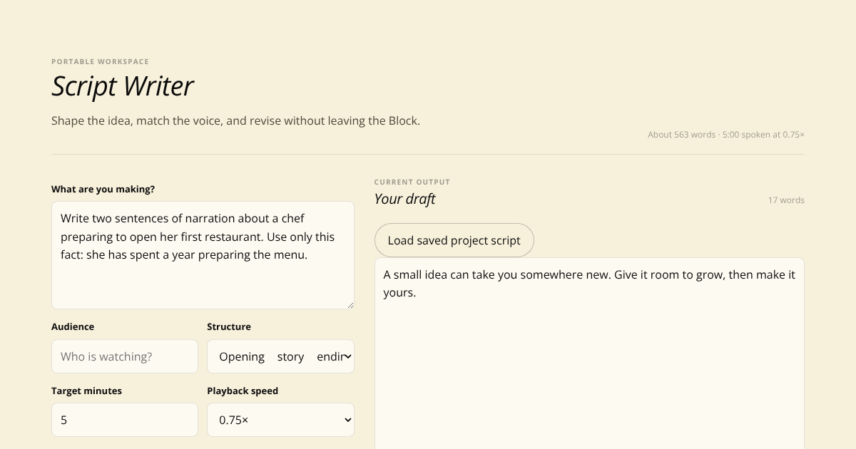 Script Writer Block preview