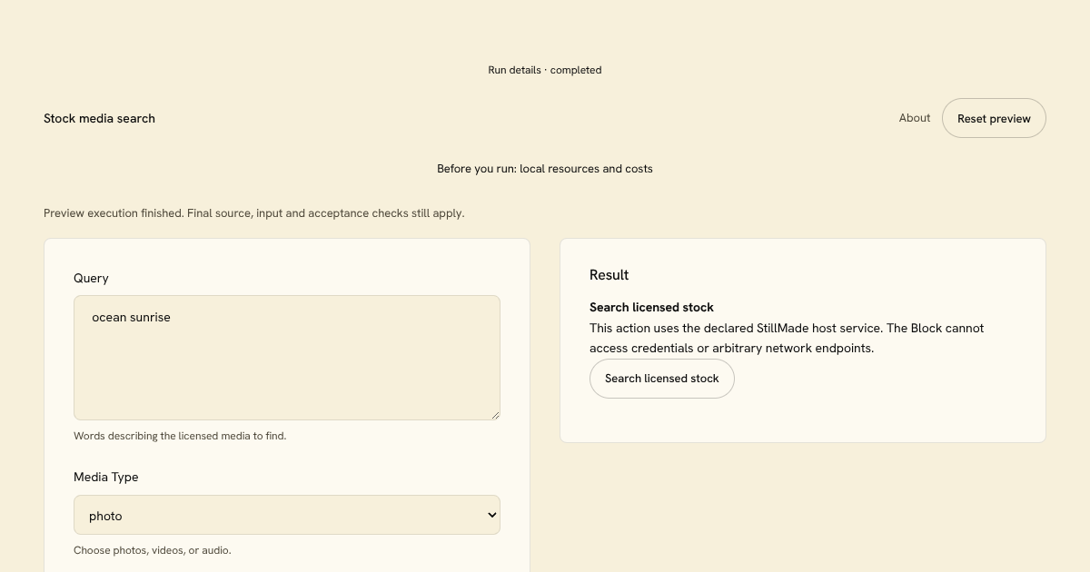 Stock media search Block preview