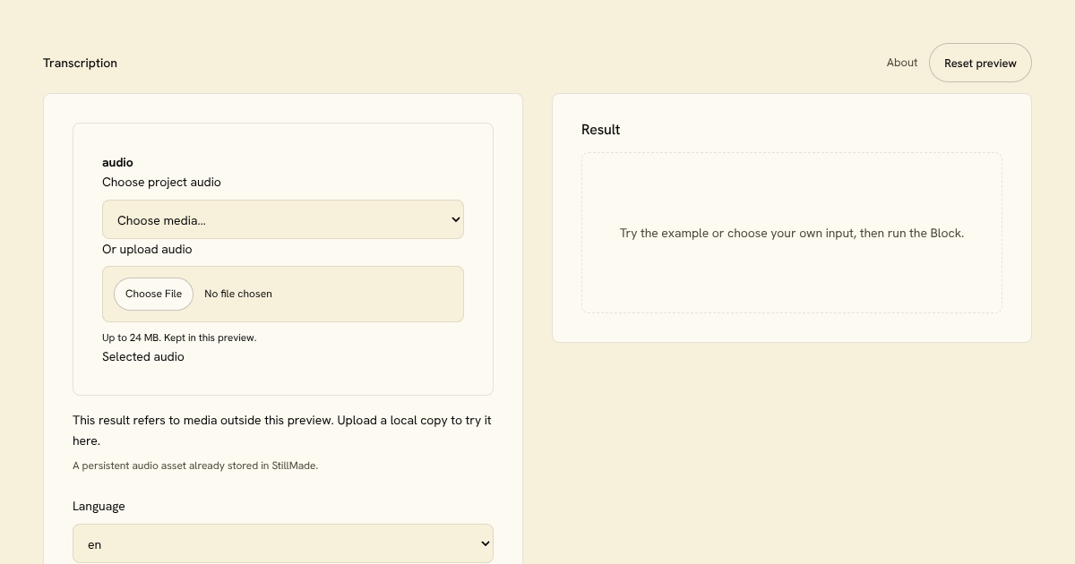 Transcription Block preview