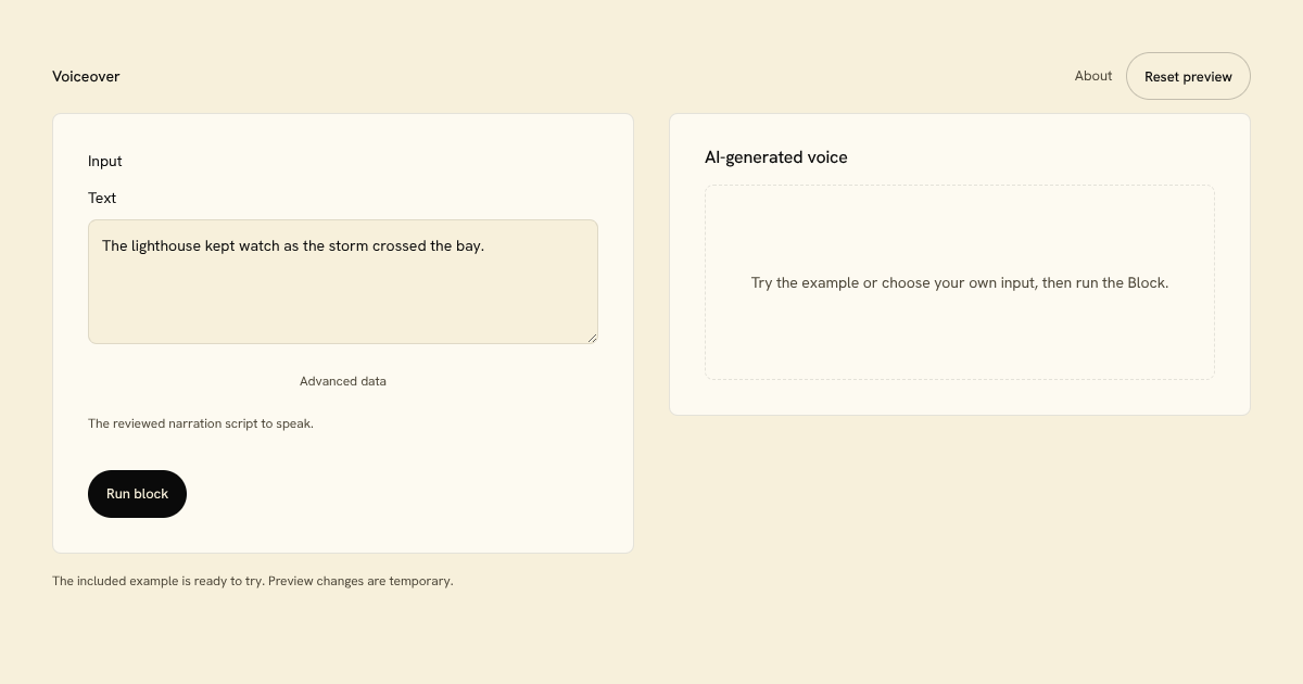 Voiceover Block preview