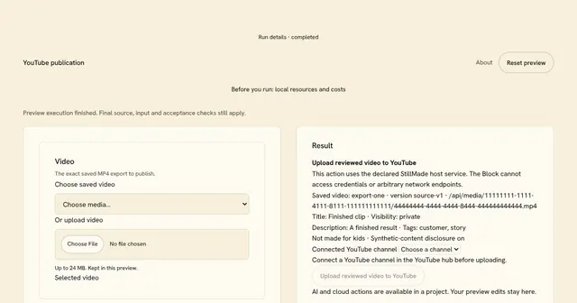 YouTube publication preview